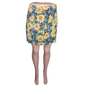 Sunflower Print Skort Wrap Skirt Zipper Closure on Shorts Size SYellow and Green